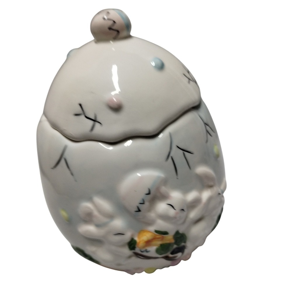 Ceramic Easter Bunny Trinket Box w/ Lid‎ Mini Candy Dish Spring Decor